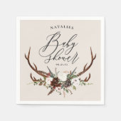 素朴〔雄ジカの〕枝角水色フローラベビーシャワーパーティー スタンダードカクテルナプキン (正面)