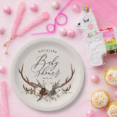 素朴〔雄ジカの〕枝角水色フローラベビースシャワー ペーパープレート (パーティー)