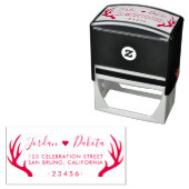 素朴〔雄ジカの〕枝角&かわいいハート結婚の差出人住所 セルフインキングスタンプ (インサイチュ)