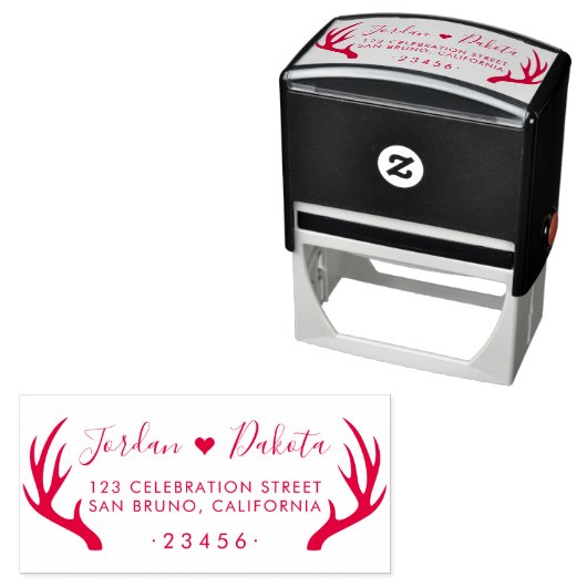 素朴〔雄ジカの〕枝角&かわいいハート結婚の差出人住所 セルフインキングスタンプ (インサイチュ)