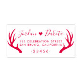 素朴〔雄ジカの〕枝角&かわいいハート結婚の差出人住所 セルフインキングスタンプ (デザイン)