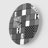 素朴，黒と白，パッチワーク，シンプル ラージ壁時計 (傾斜)