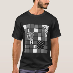 素朴，黒と白，パッチワーク，シンプル Tシャツ