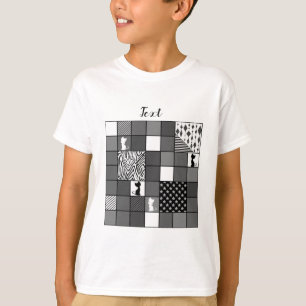 素朴，黒と白，パッチワーク，シンプル Tシャツ