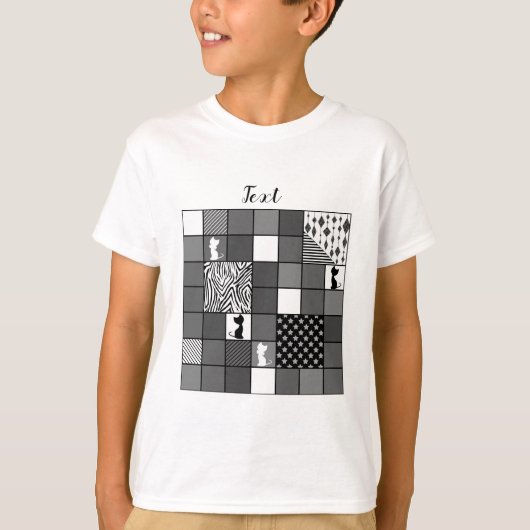 素朴，黒と白，パッチワーク，シンプル Tシャツ (正面)