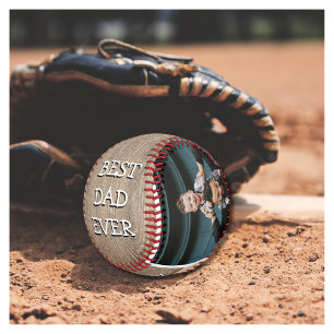 素朴 2枚のフォト最高のパパ 野球ボール