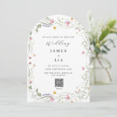 素朴Arch Wildflower+ RSVP QRコード結婚s 招待状 (スタンド正面)