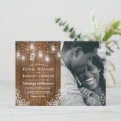 素朴Babys Breath Mason Jar写真結婚 招待状 (スタンド正面)