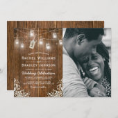 素朴Babys Breath Mason Jar写真結婚 招待状 (正面/裏面)