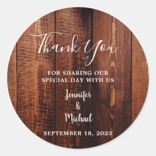 素朴barn wood script country wedding Thank You ラウンドシール