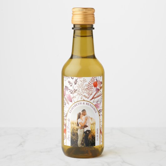 素朴Boho Love & Wildflower感謝していの結婚写真 ワインラベル (正面)