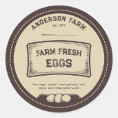 素朴Brown Farm Fresh Eggsラベルシール ラウンドシール (正面)