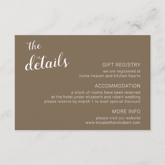 素朴Brown Minimalist Script Krighth結婚's エンクロージャーカード (正面)