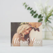 素朴Brushed Scriptの写真に結婚感謝 ポストカード (スタンド正面)