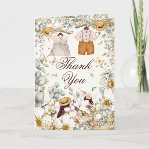 素朴Bunnies Botanical Baby Shower Thank You サンキューカード
