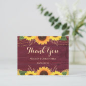 素朴Burgundy Wood Sunflower結婚's Thank You ポストカード (スタンド正面)