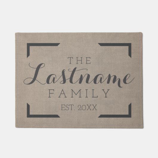 素朴Burlap -カスタム家族または結婚のサイン ドアマット (正面)
