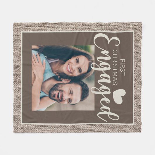 素朴Burlap Brown 1stクリスマスフォト婚約したー フリースブランケット (正面(横))