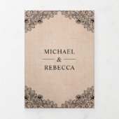 素朴Burlap Horse Shoes Laceの結婚写真 三つ折り招待状 (カバー)