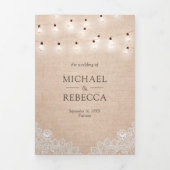素朴Burlap Lace String Lights Photo 結婚's 三つ折り招待状 (カバー)