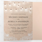 素朴Burlap Lace String Lights Photo 結婚's 三つ折り招待状 (内部最初)