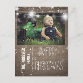素朴Burlap Merry Christmas Stars Family Photo シーズンポストカード
