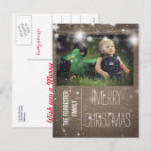 素朴Burlap Merry Christmas Stars Family Photo シーズンポストカード (正面/裏面)