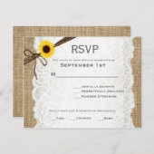素朴Burlap、Sunflower、Lace Wedding RSVPカード (正面/裏面)