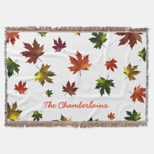 素朴Canadian Maple Leafお名前を白に スローブランケット (正面)