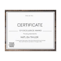 素朴Certificate of Excellence Award Add Logo