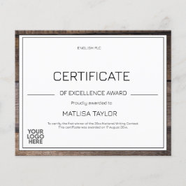 素朴Certificate of Excellence Award Add Logo