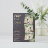 素朴Chalkboard Greenery 3 Photo Save The Date ポストカード (スタンド正面)