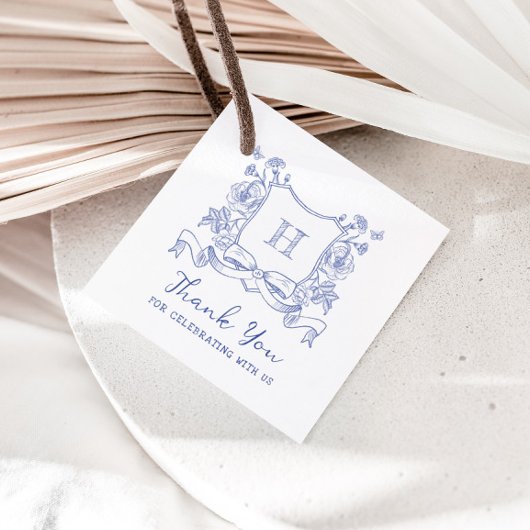 素朴Chinoiserie弓フローラクレスト赤ちゃんシャワー フェイバータグ