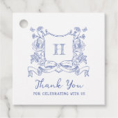 素朴Chinoiserie弓フローラクレスト赤ちゃんシャワー フェイバータグ (正面)