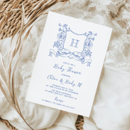 素朴Chinoiserie弓フローラクレスト赤ちゃんシャワー 招待状