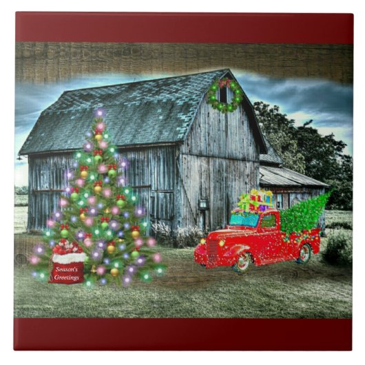 素朴Christmas Barn Truckクリスマスツリー タイル (正面)