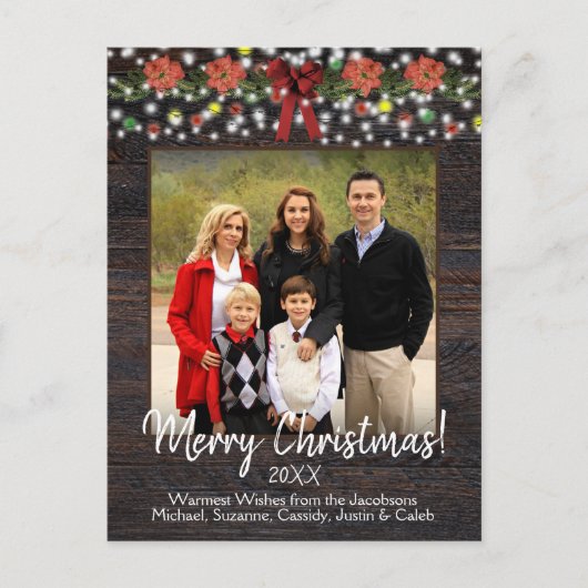 素朴Christmas Garland on Barn Wood写真 シーズンポストカード (正面)