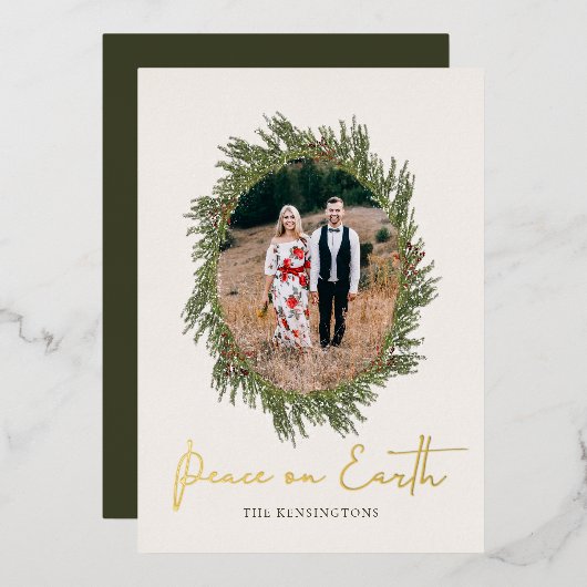 素朴Christmas Peace on Earth Holiday写真 箔シーズンカード (正面/裏面)