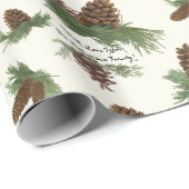 素朴Christmas Pine Cone Botanicalスクリプト名 ラッピングペーパー (ロールコーナー)