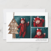 素朴Christmas Tree 3 Photo Birth Announcement シーズンカード (正面)