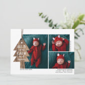 素朴Christmas Tree 3 Photo Birth Announcement シーズンカード (スタンド正面)