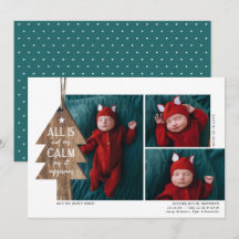 素朴Christmas Tree 3 Photo Birth Announcement