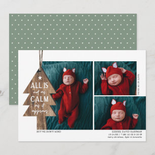 素朴Christmas Tree 3 Photo Birth Announcement シーズンカード