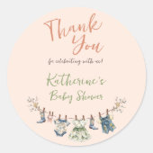 素朴Clothesline赤ちゃんシャワーありがとうギフト ラウンドシール (正面)