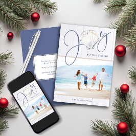 素朴Coastal Christmas Joy Shell Holiday写真 シーズンカード