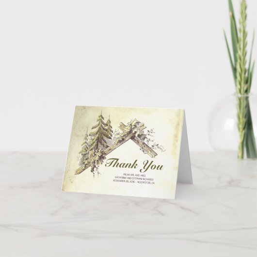 素朴Country Barn in the Woodsありがとう サンキューカード (正面)