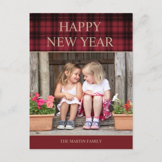 素朴Country Buffalo Plaid Happy New Year写真 ポストカード (正面)