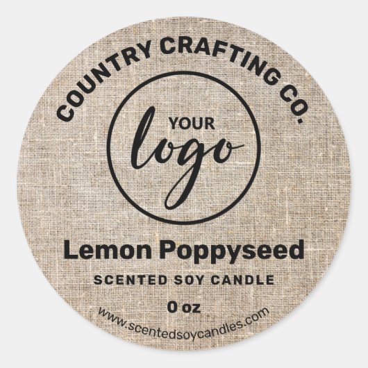 素朴Country Burlap Soy Candle Labels ラウンドシール (正面)
