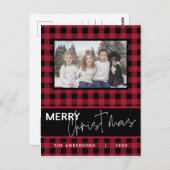 素朴Country Merry Christmas Plaid写真 ポストカード (正面/裏面)