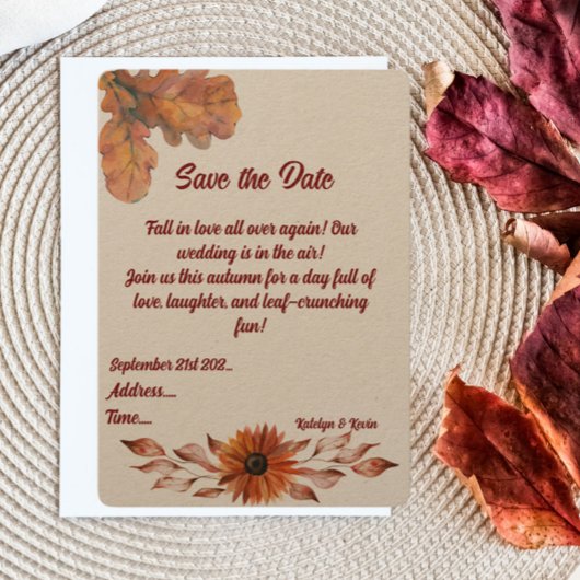素朴Cozy Autumn's Flat結婚 Save The Date Card(&Cozy Au セーブザデート